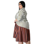 Vestido de talla grande para mujer, ropa de calle a rayas de retazos, camisas de oficina para mujer, vestidos Midi, venta al por mayor, envío directo