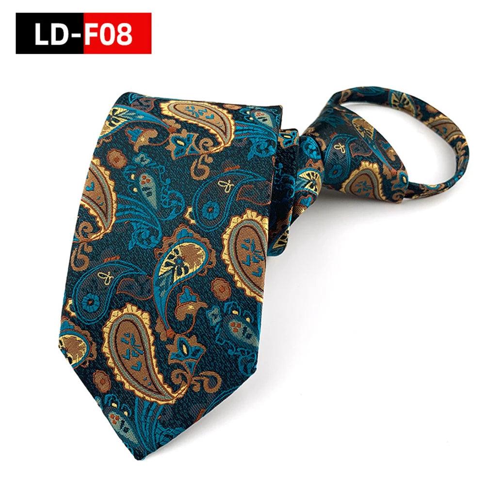 Corbata Preatada Unisex | Cremallera | Rayas y Floral | Cachemira