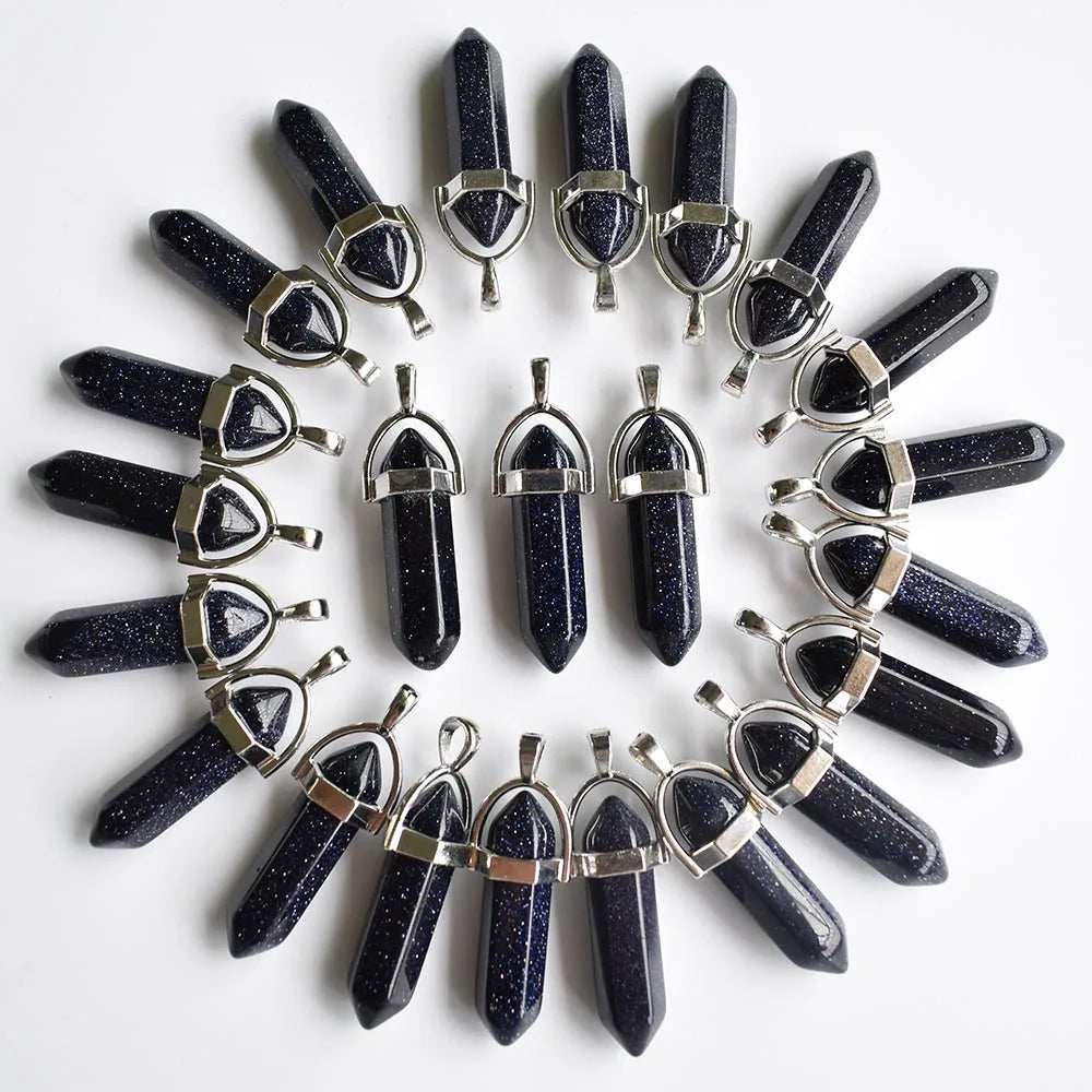 Venta al por mayor, 24 unids/lote, calidad de moda, surtido de piedra natural, dijes de pilar mezclados, colgantes y collares de chakra para hacer gratis