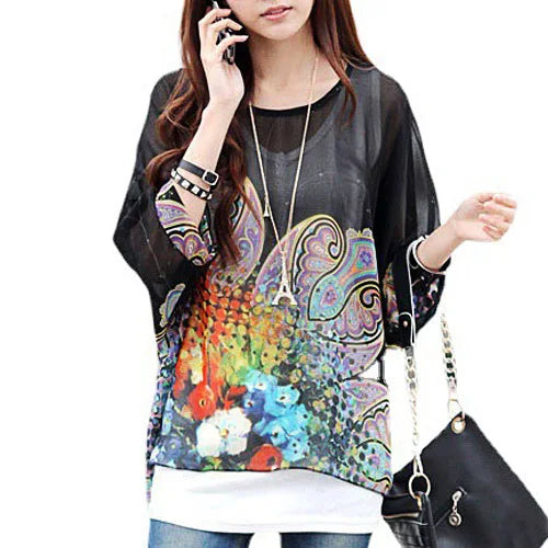 Vestido casual bohemio estilo chiffon disponible en tallas grandes 4XL 5XL 6XL vestido vintage floreado con cuello en O camiseta estilo long top