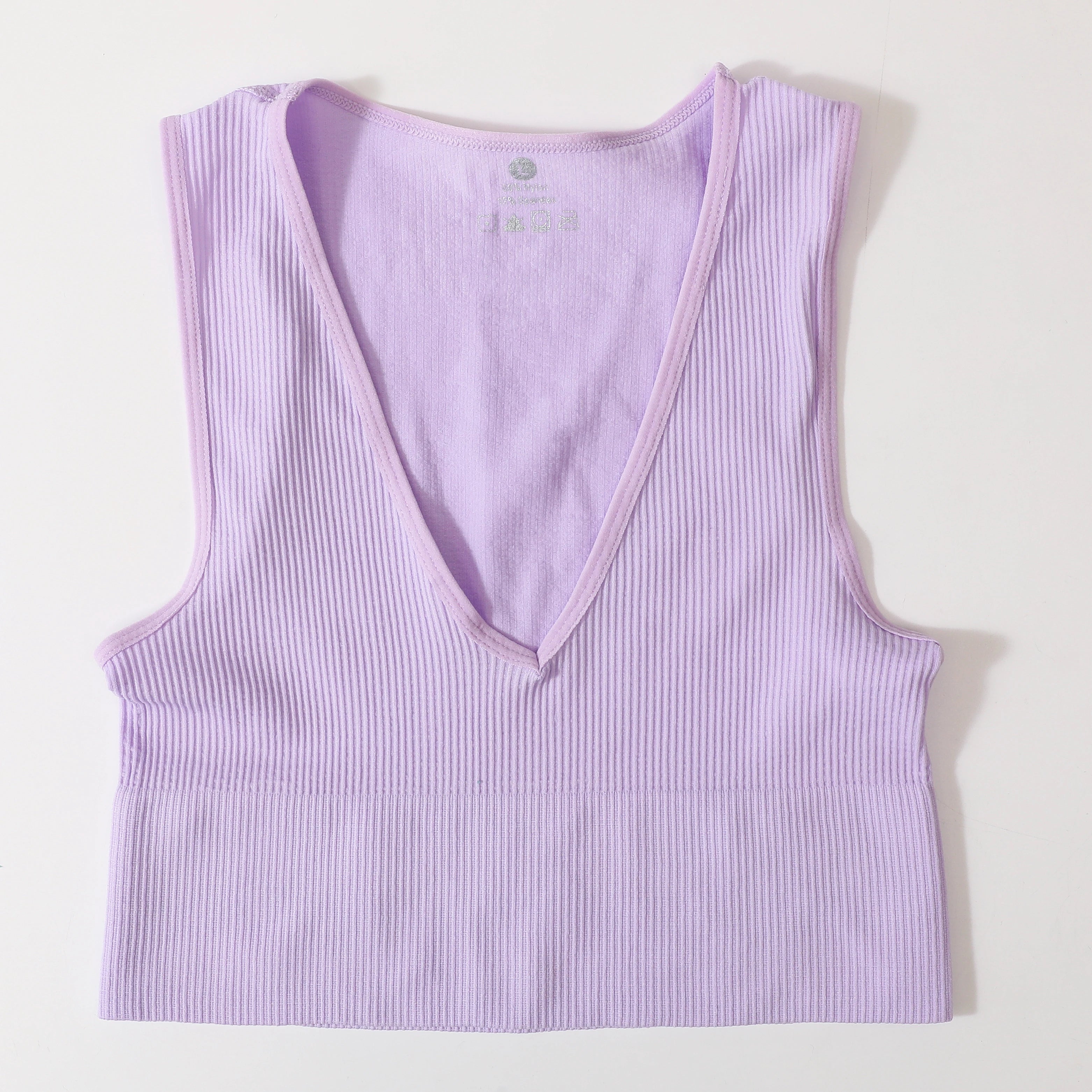 Top Corto Deportivo Sin Forro | Cuello V | Color Sólido | Ticotrendy