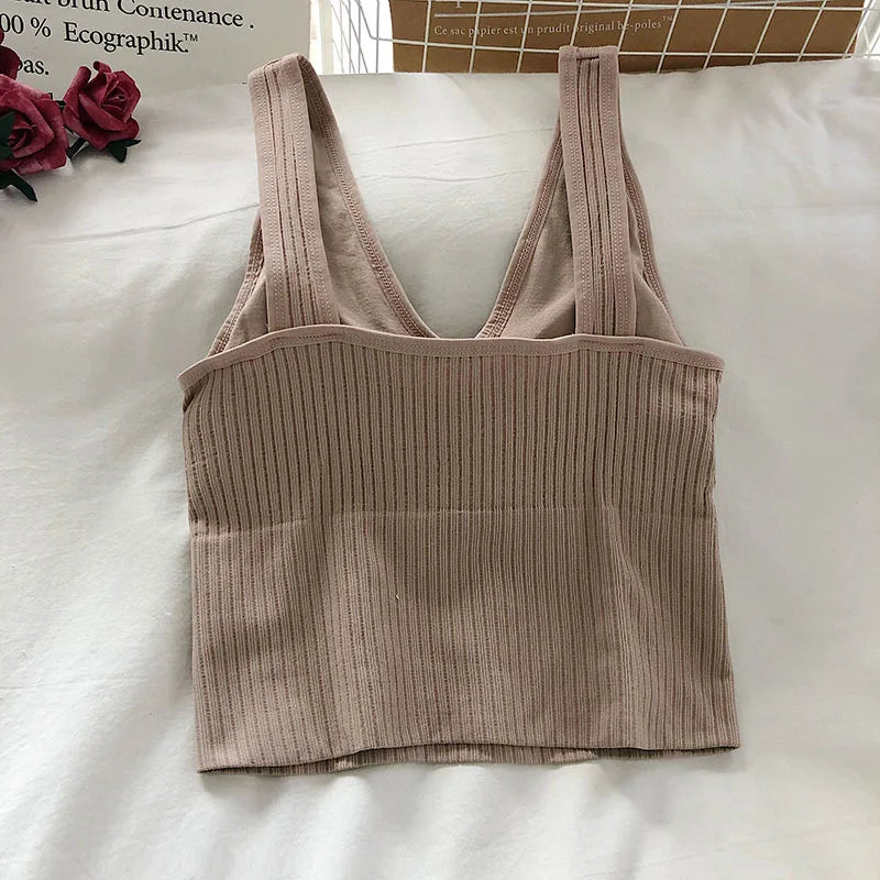 Top Sin Mangas Escote V | Acolchado Sin Costuras | Lencería Ajustable | Ticotrendy