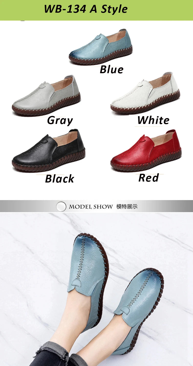 Mocasines Oxford de Cuero Azul | Costura Detallada | Zapatos Planos | Para Todas las Estaciones