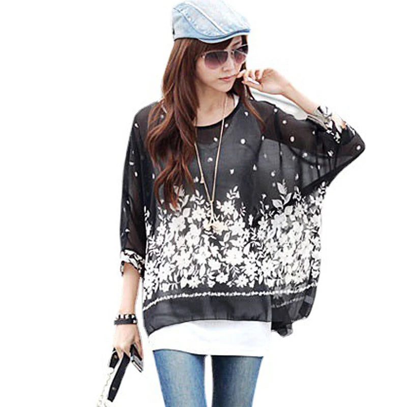 Vestido casual bohemio estilo chiffon disponible en tallas grandes 4XL 5XL 6XL vestido vintage floreado con cuello en O camiseta estilo long top