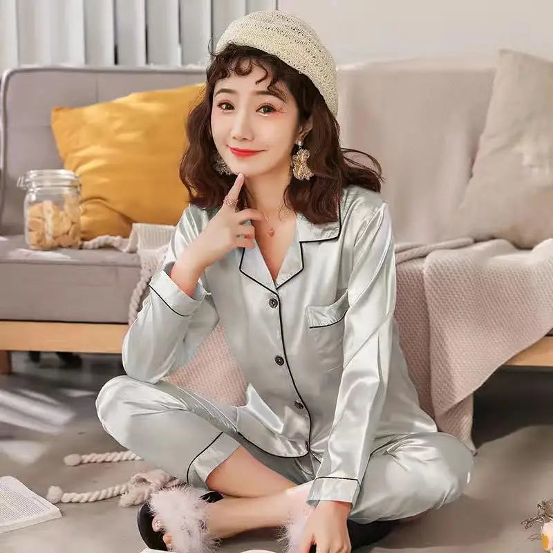 Pijama de Satén Unicolor | Camisa y Pantalón