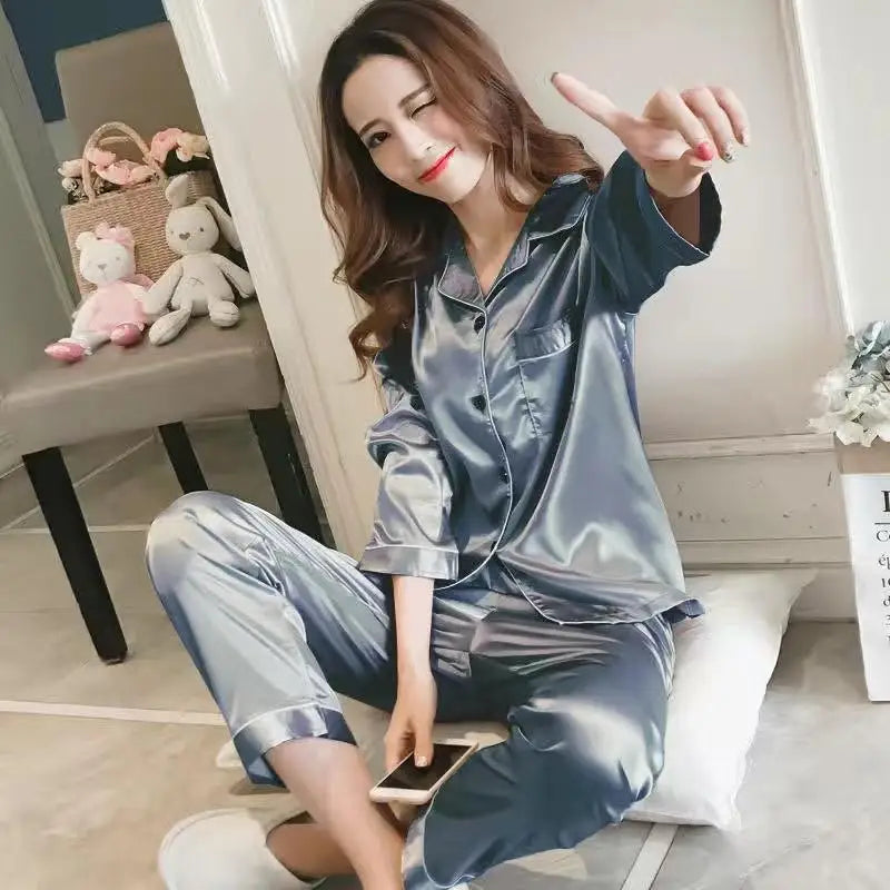 Pijama de Satén Unicolor | Camisa y Pantalón