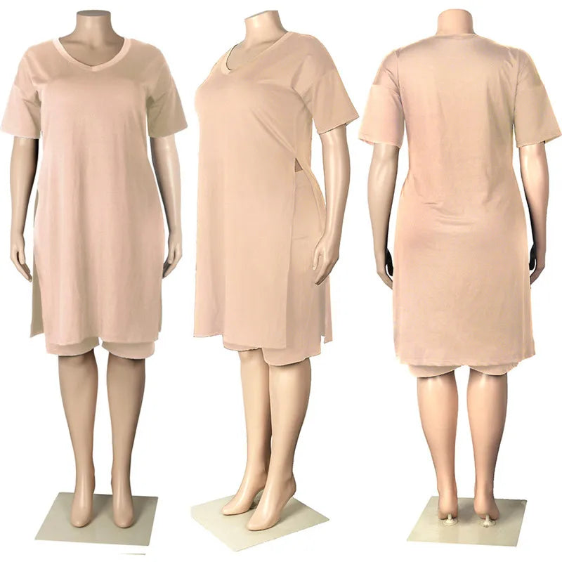 Conjunto de ropa de talla grande para mujer, pantalones cortos con dobladillo, chándal informal, ropa de calle, 4xl, verano, venta al por mayor, envío directo