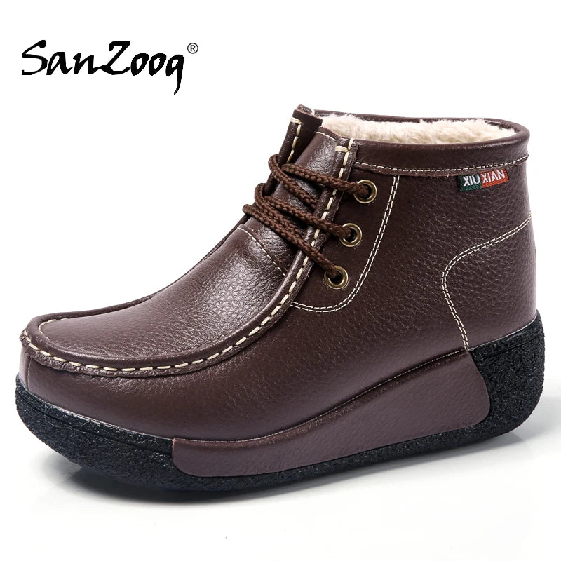 Botas Botines de Cuero Genuino para Mujer Tobillera Invierno Plataforma