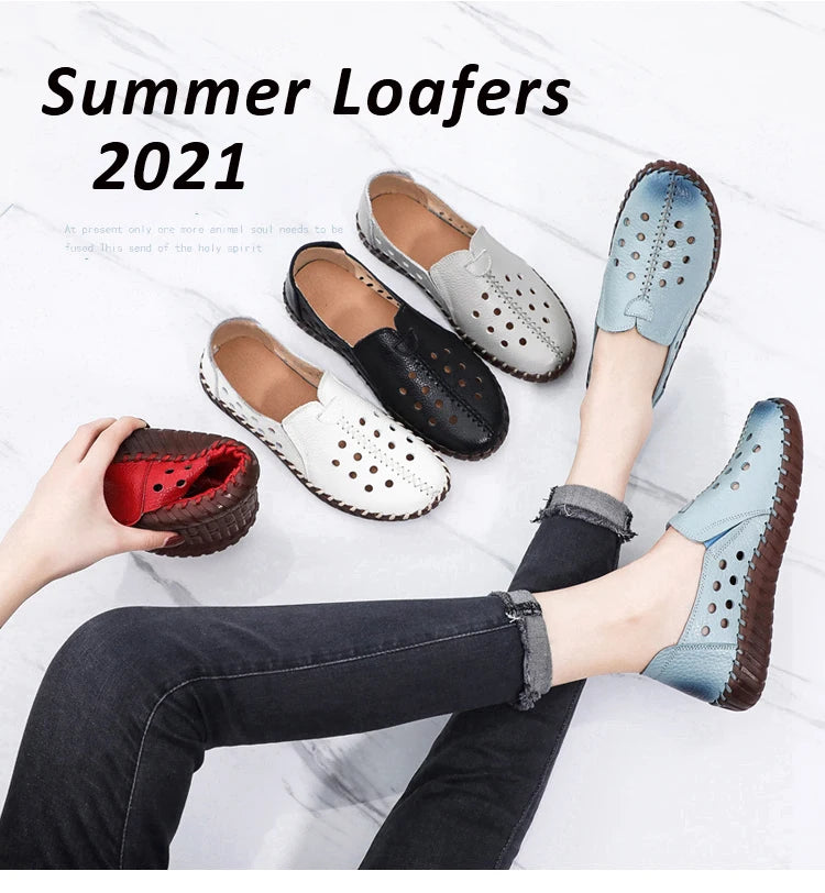Mocasines Oxford de Cuero Azul | Costura Detallada | Zapatos Planos | Para Todas las Estaciones