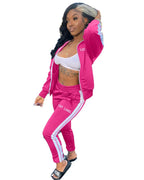 Lucky Label-Conjunto de chándal a rayas para mujer, Top con cremallera, Leggings, pantalones de chándal, ropa de otoño, venta al por mayor, Dropshipping, 2 piezas