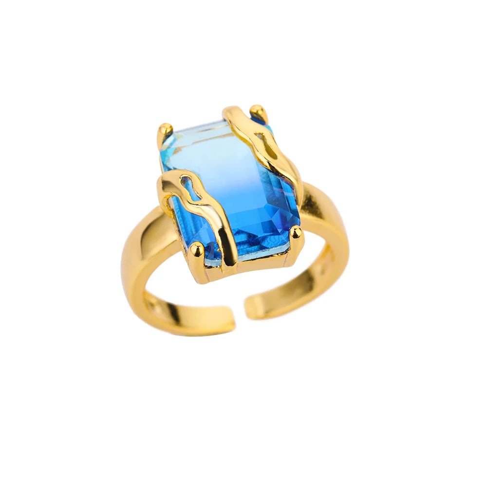 Anillo Minimalista Mujer | Cristal Azul de Circón  | Acero Inoxidable | Ticotrendy