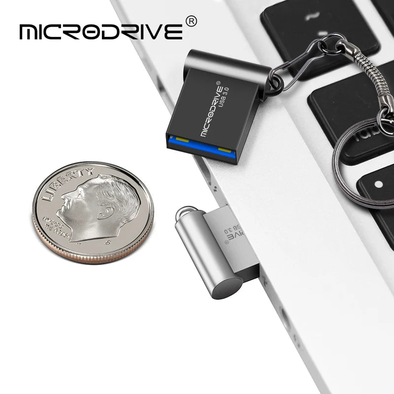 Unidad flash USB 3,0 de metal, 64GB, 128GB, USB Sticks, 32GB, 16GB, memoria mini USB 3,0 de alta velocidad, unidad Flash USB con llavero