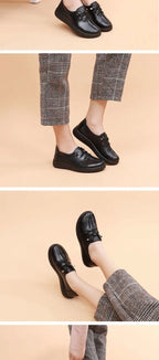 Mocasines Retro Marrones con Cuña | Cuero | Bailarinas Oxford | Talla Grande