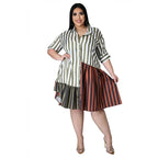 Vestido de talla grande para mujer, ropa de calle a rayas de retazos, camisas de oficina para mujer, vestidos Midi, venta al por mayor, envío directo