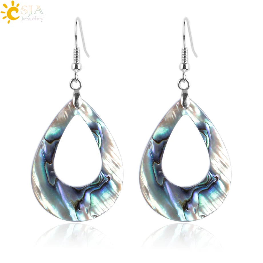 Pendientes de Concha de Abulón Natural con Colgante de Gota