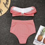 Bikini De Cintura Alta Rayas Irregulares Playa Mujer Dos Piezas