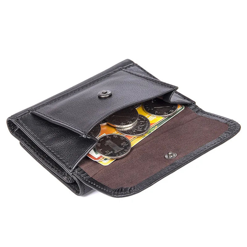 GENODERN, billeteras de cuero genuino para hombre, monedero corto de lujo a la moda para hombre, billeteras masculinas triples de alta calidad con cerrojo