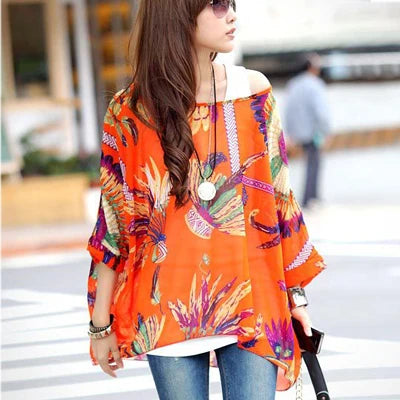 Vestido casual bohemio estilo chiffon disponible en tallas grandes 4XL 5XL 6XL vestido vintage floreado con cuello en O camiseta estilo long top