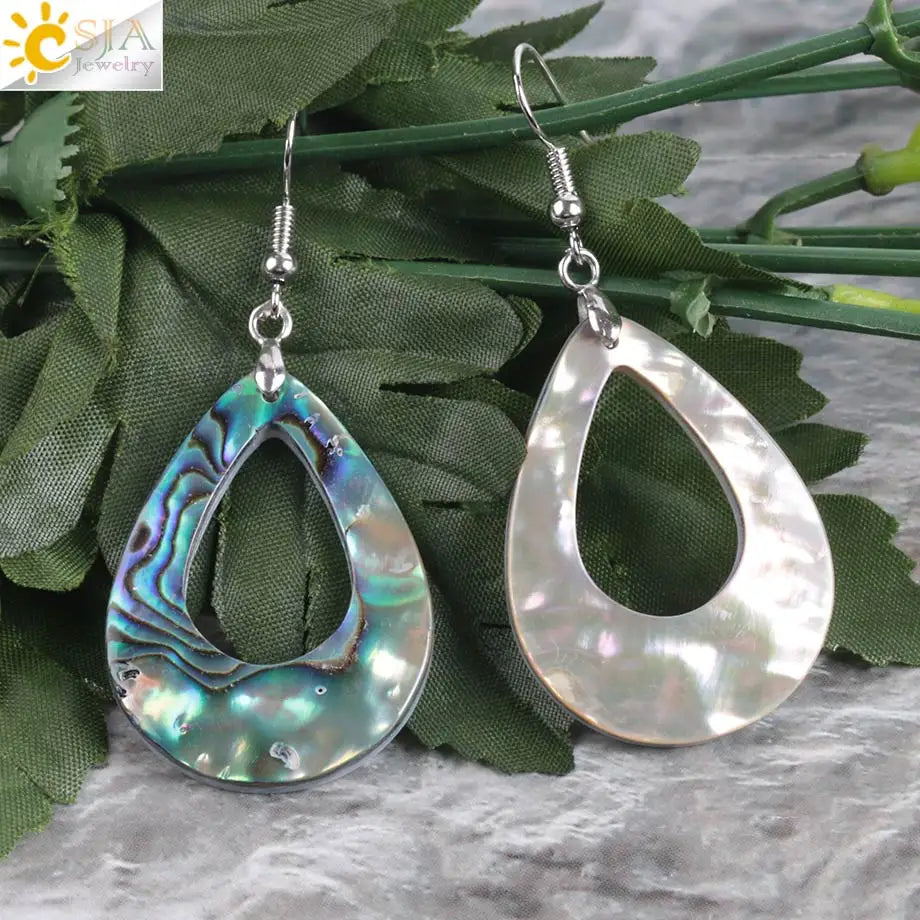 Pendientes de Concha de Abulón Natural con Colgante de Gota