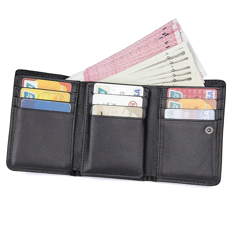 GENODERN, billeteras de cuero genuino para hombre, monedero corto de lujo a la moda para hombre, billeteras masculinas triples de alta calidad con cerrojo