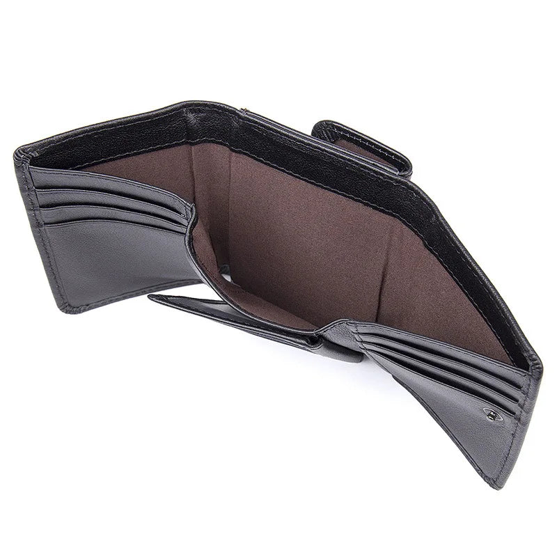 GENODERN, billeteras de cuero genuino para hombre, monedero corto de lujo a la moda para hombre, billeteras masculinas triples de alta calidad con cerrojo