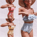Bikini De Cintura Alta Rayas Irregulares Playa Mujer Dos Piezas