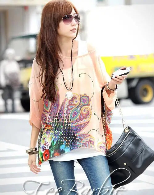 Vestido casual bohemio estilo chiffon disponible en tallas grandes 4XL 5XL 6XL vestido vintage floreado con cuello en O camiseta estilo long top