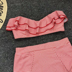 Bikini De Cintura Alta Rayas Irregulares Playa Mujer Dos Piezas