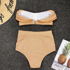 Bikini De Cintura Alta Rayas Irregulares Playa Mujer Dos Piezas
