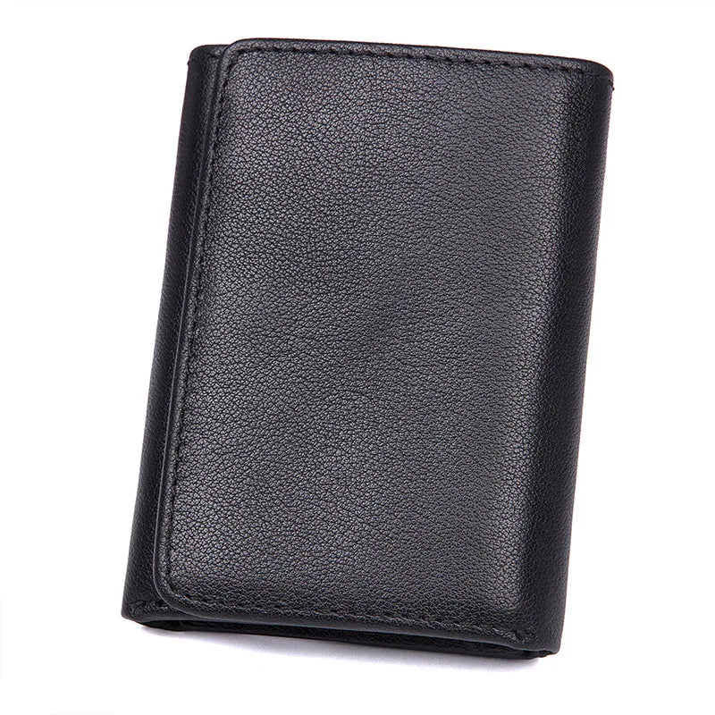 GENODERN, billeteras de cuero genuino para hombre, monedero corto de lujo a la moda para hombre, billeteras masculinas triples de alta calidad con cerrojo