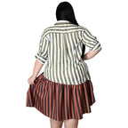 Vestido de talla grande para mujer, ropa de calle a rayas de retazos, camisas de oficina para mujer, vestidos Midi, venta al por mayor, envío directo