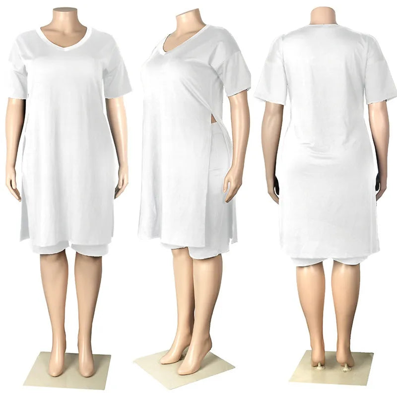 Conjunto de ropa de talla grande para mujer, pantalones cortos con dobladillo, chándal informal, ropa de calle, 4xl, verano, venta al por mayor, envío directo