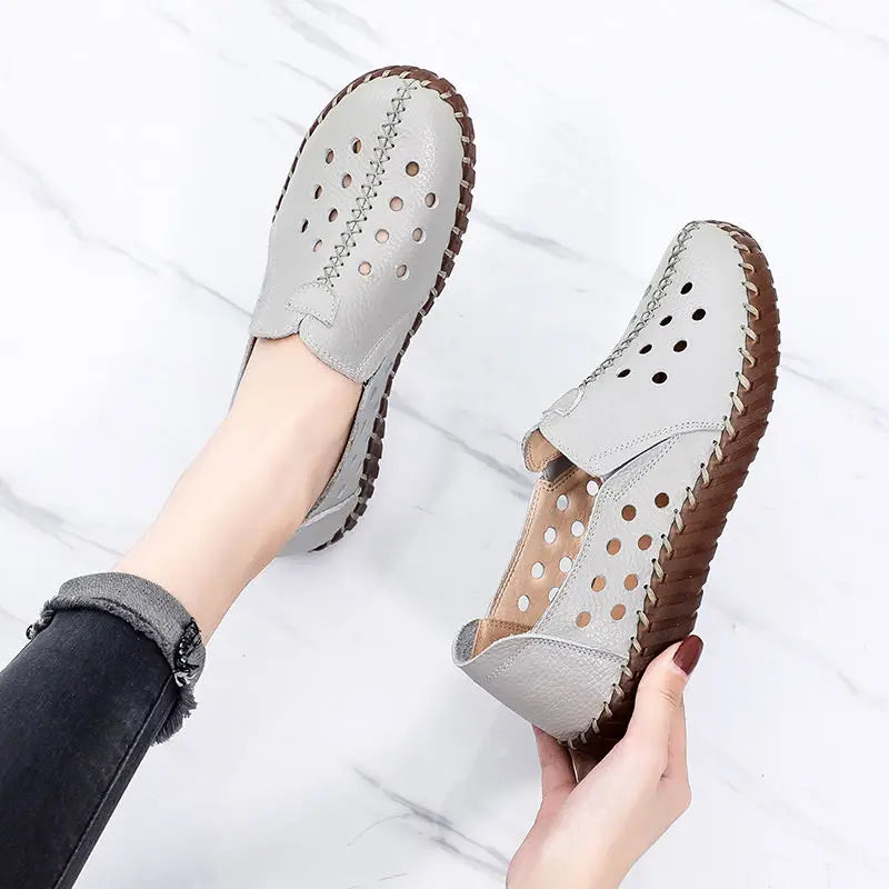 Mocasines Oxford de Cuero Azul | Costura Detallada | Zapatos Planos | Para Todas las Estaciones