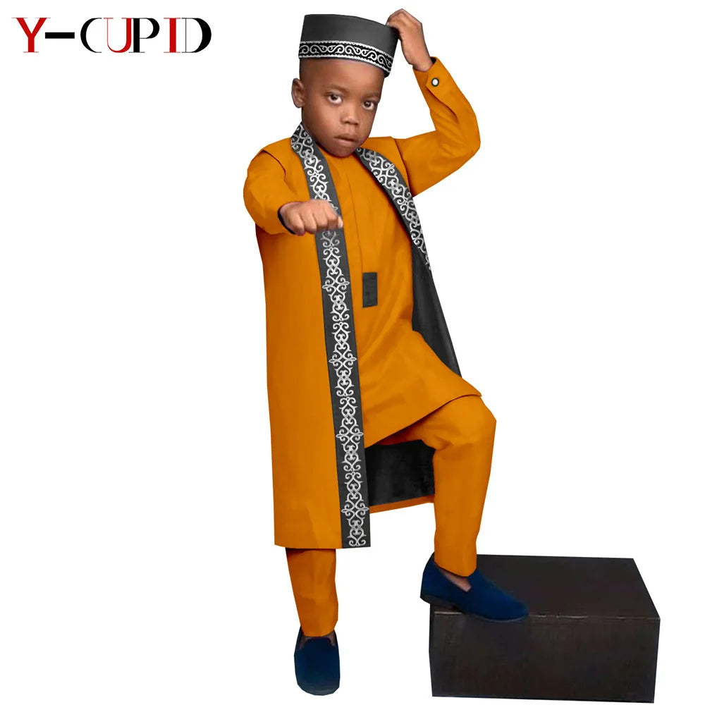 Traje Bazin Riche 4 Piezas Niño | Chaleco y Gorro | Tallas XS-XXL | Tico Trendy