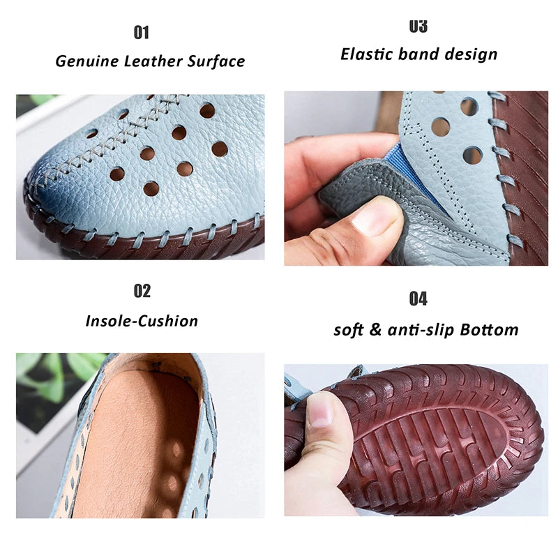 Mocasines Oxford de Cuero Azul | Costura Detallada | Zapatos Planos | Para Todas las Estaciones