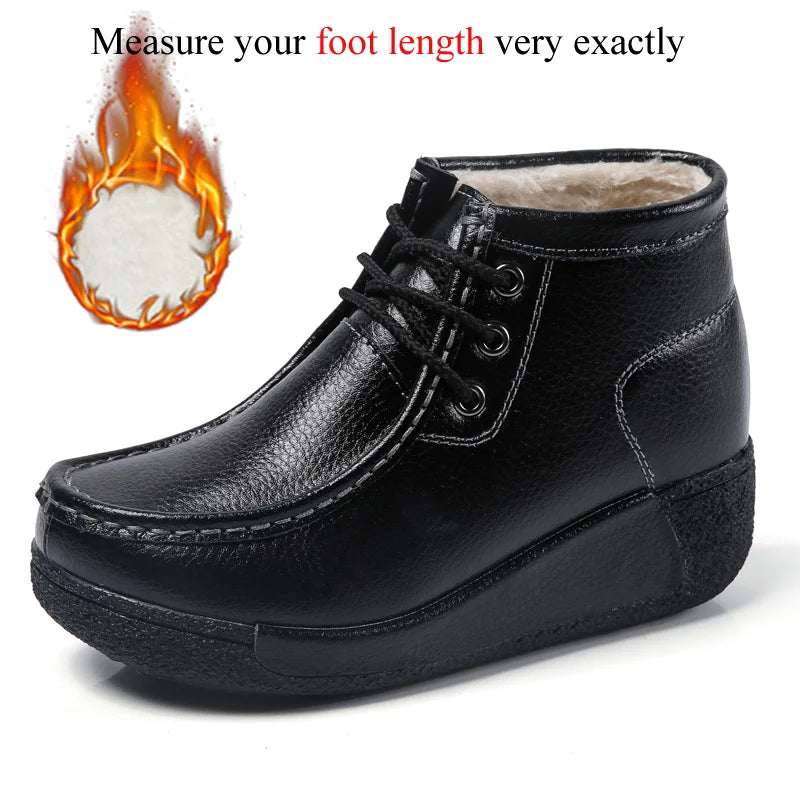 Botas Botines de Cuero Genuino para Mujer Tobillera Invierno Plataforma