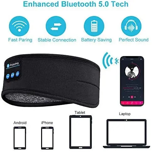 Auriculares Bluetooth para dormir, diadema deportiva, finos, suaves, elásticos, cómodos, inalámbricos, para música, máscara para ojos para dormir lateral