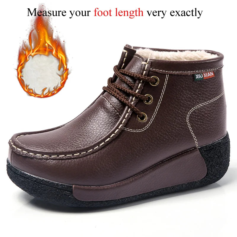Botas Botines de Cuero Genuino para Mujer Tobillera Invierno Plataforma
