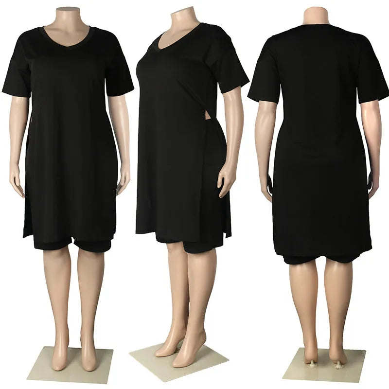 Conjunto de ropa de talla grande para mujer, pantalones cortos con dobladillo, chándal informal, ropa de calle, 4xl, verano, venta al por mayor, envío directo