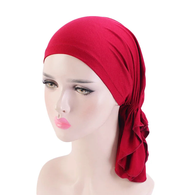 Nueva bufanda musulmana de bambú preatada, gorro de quimio para mujer, turbante para mujer, sombrero, pañuelo para la cabeza, pañuelos para el cáncer, accesorios para el cabello
