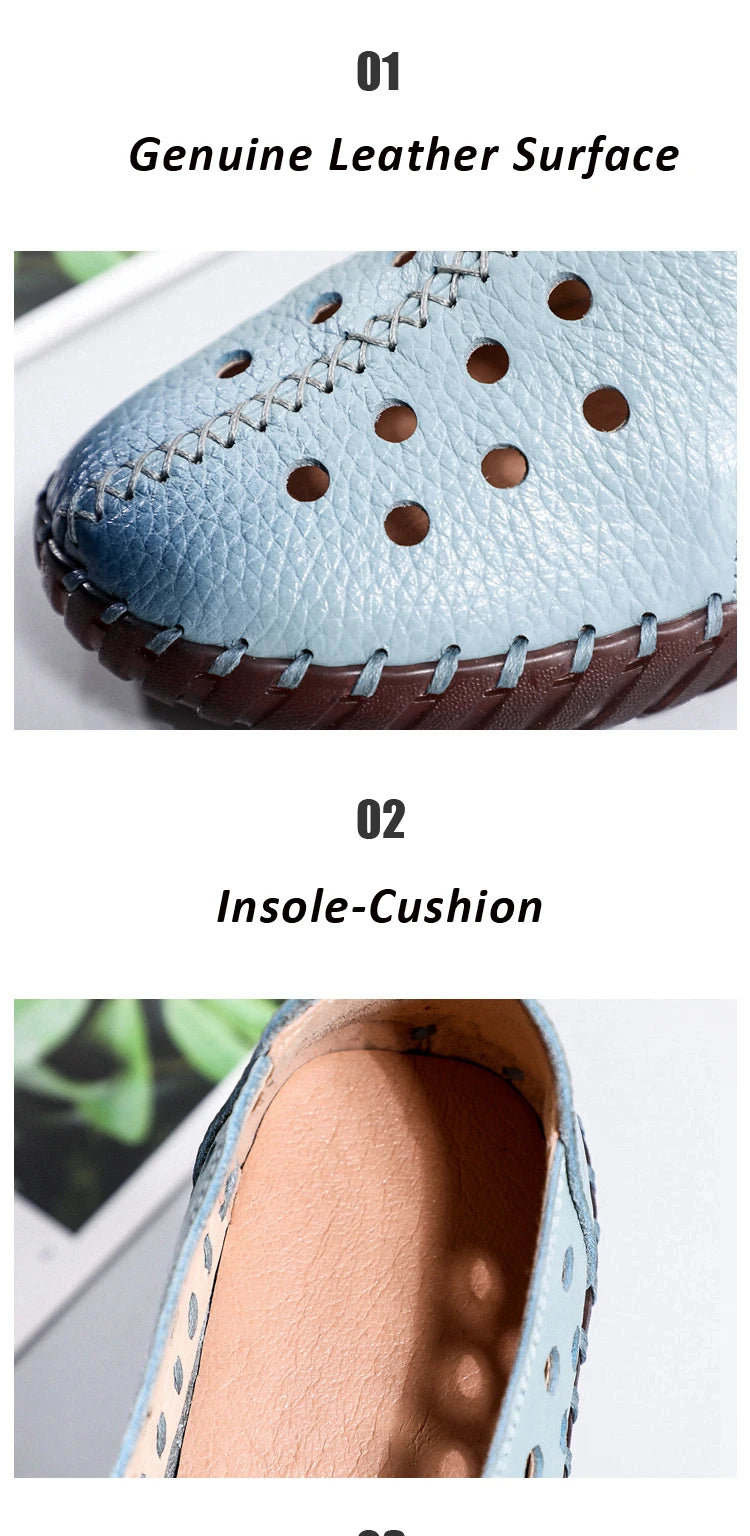 Mocasines Oxford de Cuero Azul | Costura Detallada | Zapatos Planos | Para Todas las Estaciones