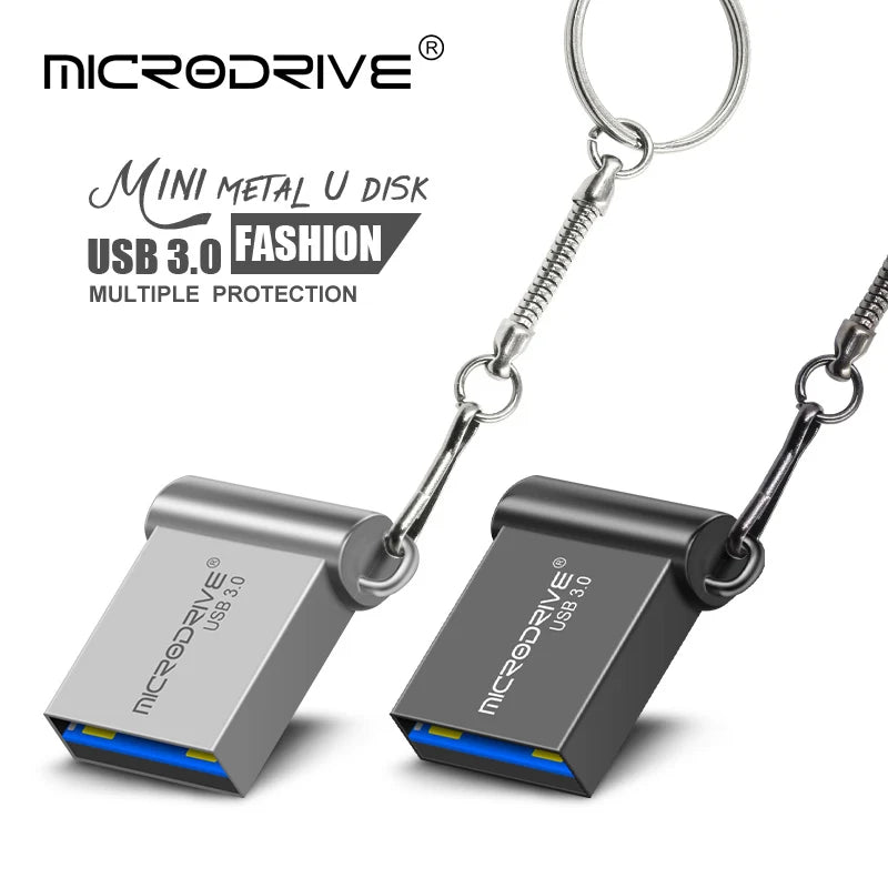Unidad flash USB 3,0 de metal, 64GB, 128GB, USB Sticks, 32GB, 16GB, memoria mini USB 3,0 de alta velocidad, unidad Flash USB con llavero
