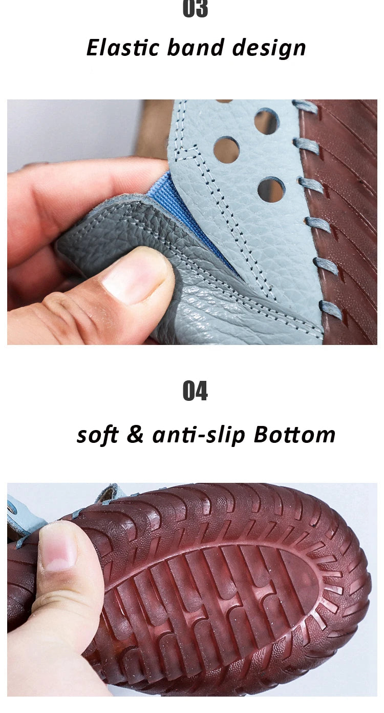 Mocasines Oxford de Cuero Azul | Costura Detallada | Zapatos Planos | Para Todas las Estaciones