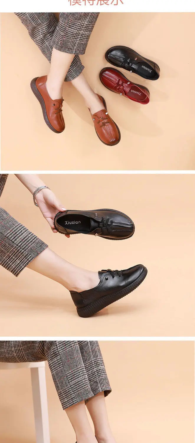 Mocasines Retro Marrones con Cuña | Cuero | Bailarinas Oxford | Talla Grande