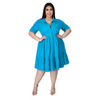 Vestidos de talla grande para mujer, ropa informal con botones sólidos, cuello vuelto, hasta la rodilla, camisa con volantes, novedad de verano, venta al por mayor, envío directo