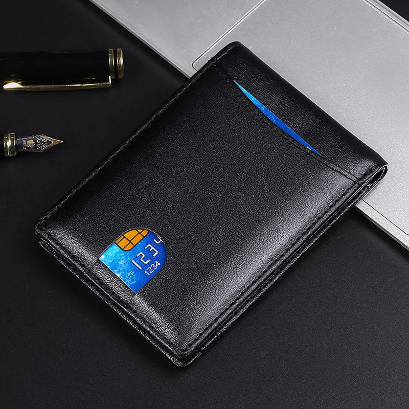GENODERN RFID bloqueando hombres Mini cuero Ultra moda dólar delgado bolso masculino