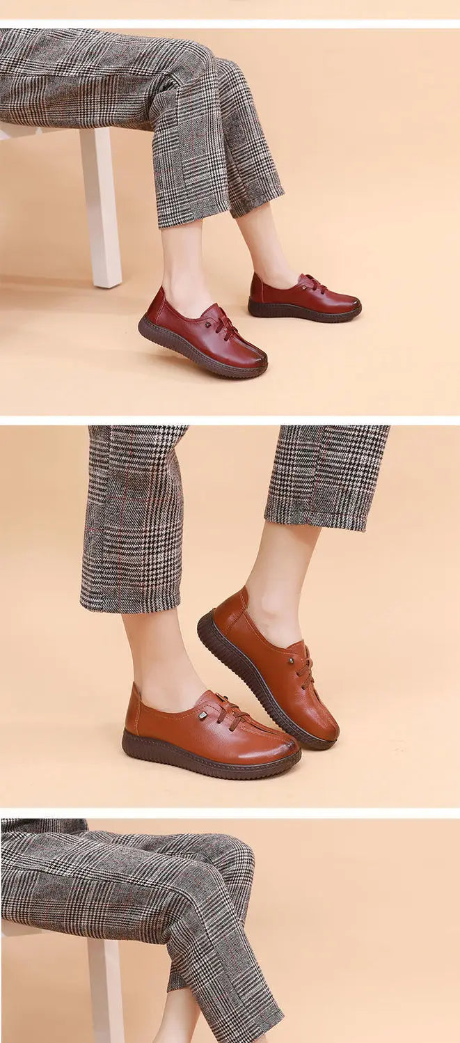 Mocasines Retro Marrones con Cuña | Cuero | Bailarinas Oxford | Talla Grande