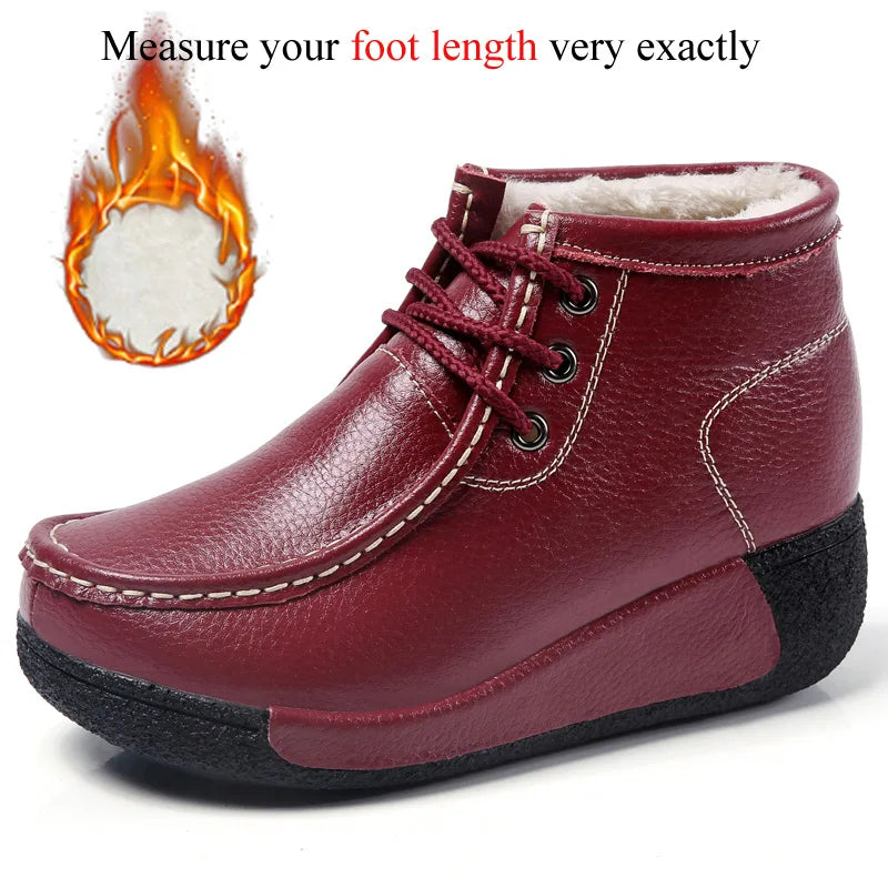 Botas Botines de Cuero Genuino para Mujer Tobillera Invierno Plataforma