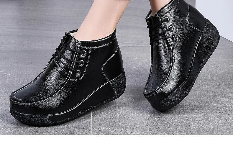 Botas Botines de Cuero Genuino para Mujer Tobillera Invierno Plataforma