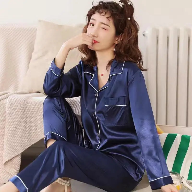 Pijama de Satén Unicolor | Camisa y Pantalón